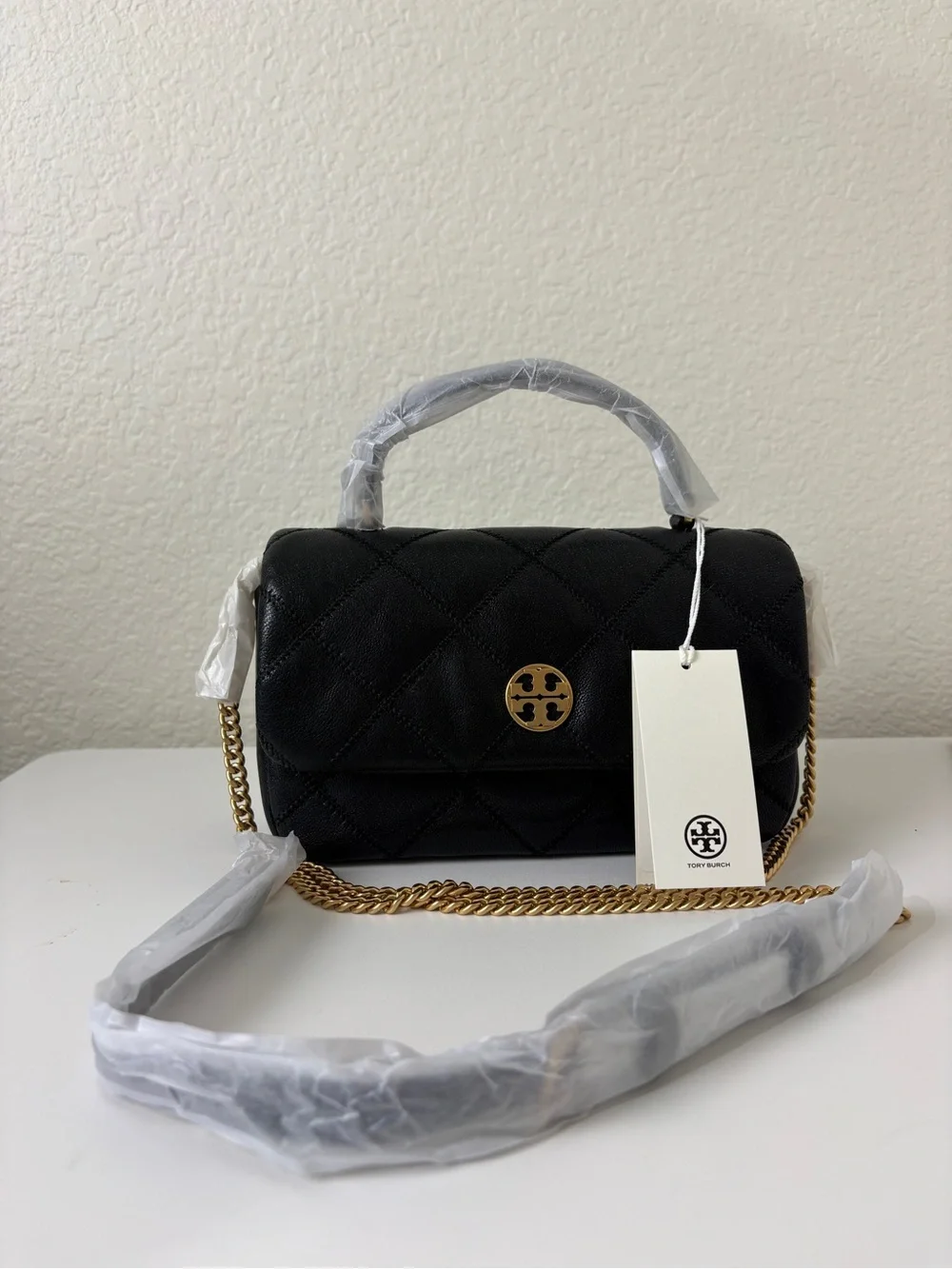 Tory Burch Black Quilted Leather Crossbody with Gold Hardware